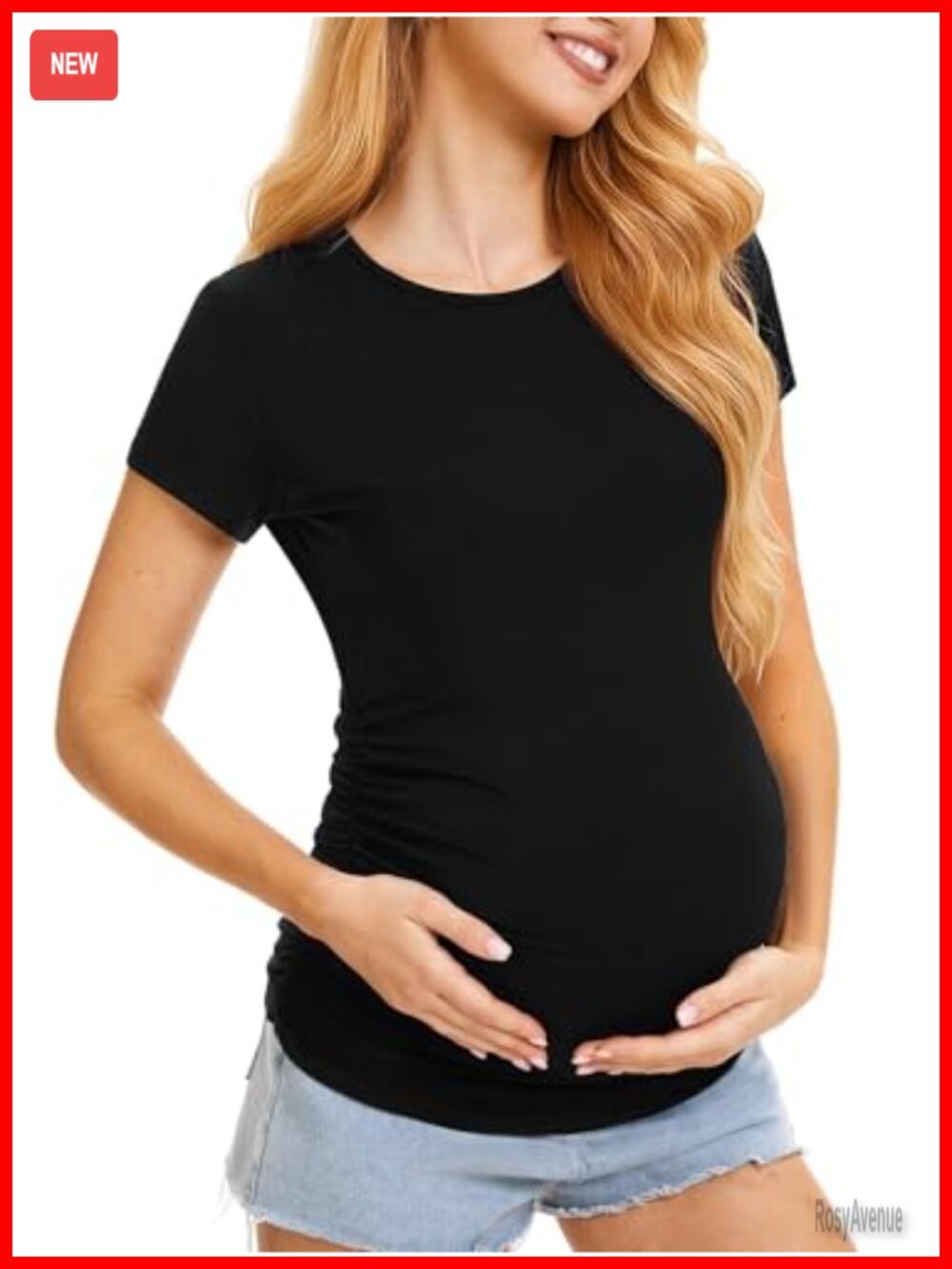 Stretch Maternity Crew Neck Short Sleeve T-Shirt Ruching
